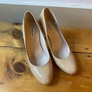 LK Bennett Sledge Beige Patent Platform Courts - Tan Pumps